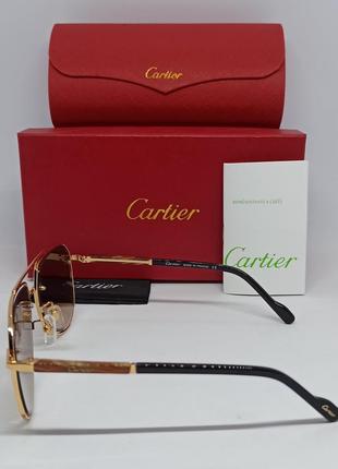 Окуляри в стилі cartier каплі чоловічі сонцезахисні коричневі з градієнтом в золотому металі3 фото