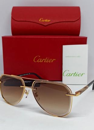 Очки в стиле cartier капли мужские солнцезащитные коричневый градиент в золотом металле