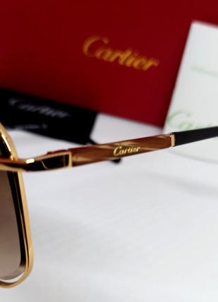 Окуляри в стилі cartier каплі чоловічі сонцезахисні коричневі з градієнтом в золотому металі10 фото