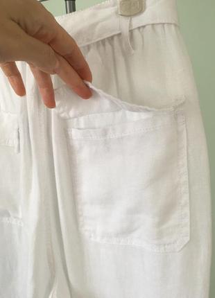 Белоснежные укороченные льняные брюки «m&amp;s»6 фото