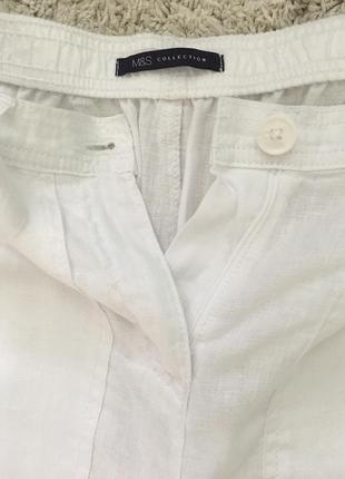 Белоснежные укороченные льняные брюки «m&amp;s»4 фото