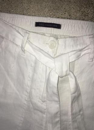 Белоснежные укороченные льняные брюки «m&amp;s»3 фото