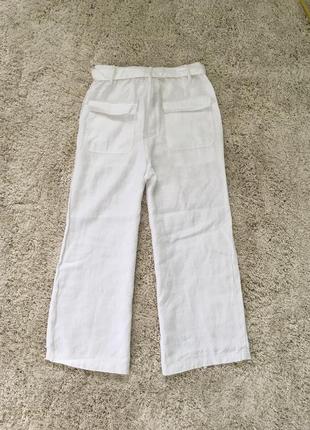 Белоснежные укороченные льняные брюки «m&amp;s»5 фото