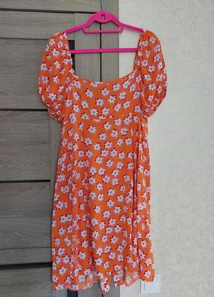 Апельсиновое платье в цветочек primark (размер 14-16)4 фото