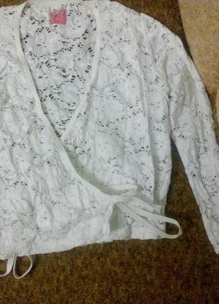 Шикарна блуза назапах бавовна мереживо3 фото
