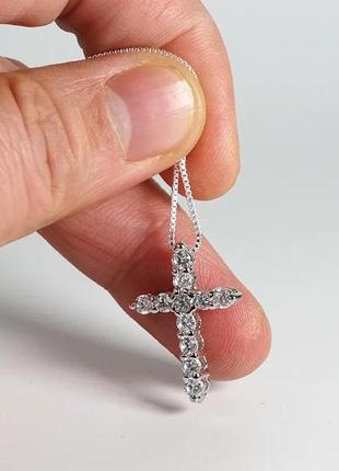 Красивий кулон срібний хрестик 925 вставки цирконій на шию ланцюжок