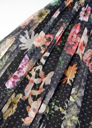 Красивая сетчатая пышная юбка миди в цветы5 фото