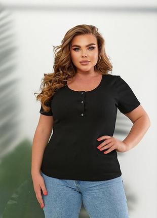 Жіноча футболка в рубчик батал чорна