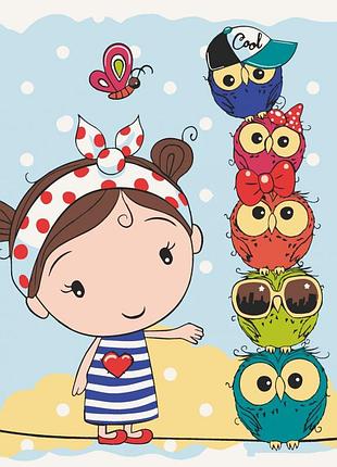 Картина за номерами "дівчинка та совенята" 15562-ac 30х30