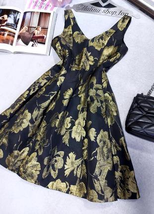 Нарядное платье миди в золотистые цветы пышное платье праздничное 46 48 распродажа dorothy perkins2 фото