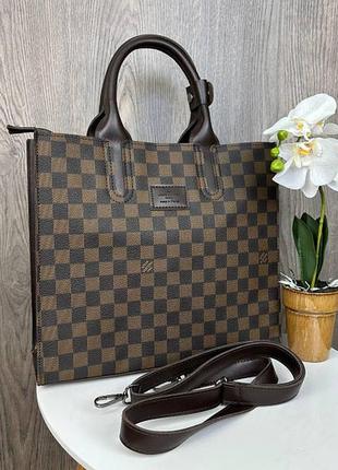 Качественная женская сумка клетка, большая сумочка на 3 отдела в клетку