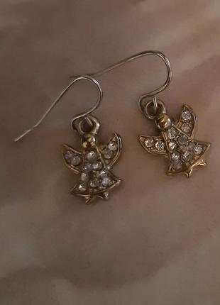 Серьги ангелы стразы,золотистые, 90х