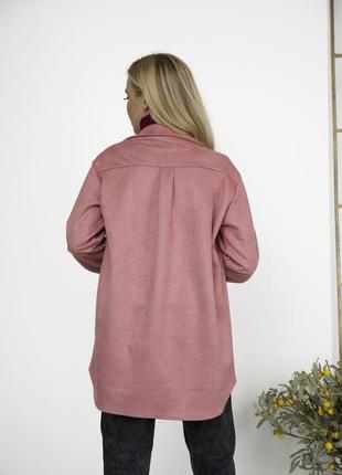 Рожева замшева асиметрична сорочка вільного крою з кишенями3 фото