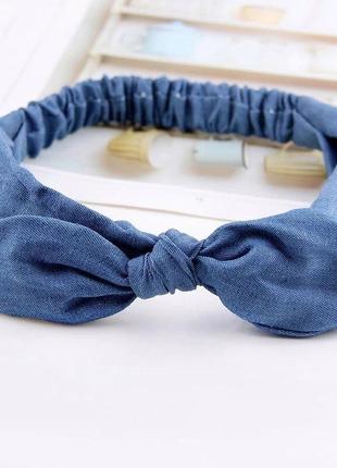 Повязка солоха для волос с бантиком  синего цвета2 фото