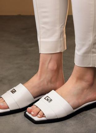 Стильні білі шльопанці,шльопки,капці на маленькому каблуку,з квадратним носком шкіряні/шкіра жіночі - жіноче взуття на літо5 фото