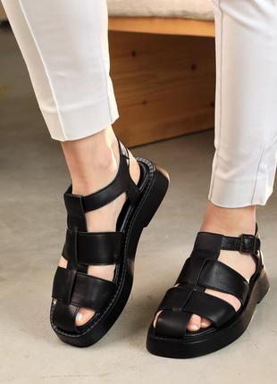 Стильные черня сандалии/босоножки с ремнями женские кожаные/кожа летние,женская обувь на лето 2023-20249 фото