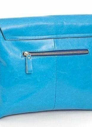 Женская кожаная бирюзовая сумка- портфель с длинной ручкой через плечо4 фото