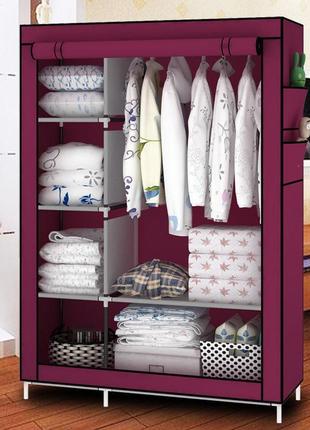 Шафа складана тканинна storage wardrobe km-105 на 2 секції  ⁇  шафа розбірна з тканини  ⁇  органайзер для одягу (106х45х170). колір: коричневий7 фото