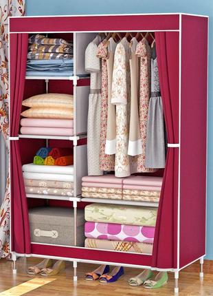 Шафа складана тканинна storage wardrobe km-105 на 2 секції  ⁇  шафа розбірна з тканини  ⁇  органайзер для одягу (106х45х170). колір: коричневий9 фото