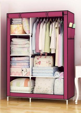 Шафа складана тканинна storage wardrobe km-105 на 2 секції  ⁇  шафа розбірна з тканини  ⁇  органайзер для одягу (106х45х170). колір: коричневий6 фото