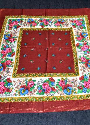 Яркая косынка хустка в украинском стиле с цветами и люрексом