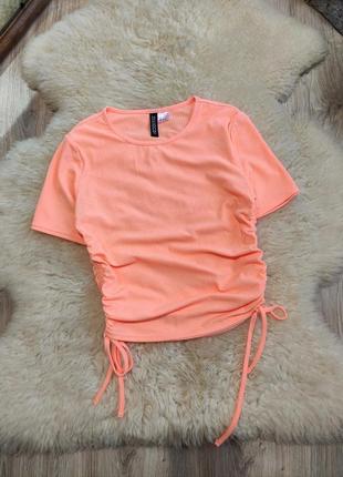 Топ в рубчик с стяжками по бокам  оранжевый укороченный короткая майка в рубчик  топ зі стяжками з стяжкою вкороченний блуза майка  помаранчевий