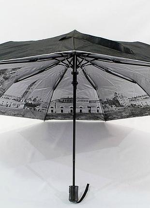 Женский однотонный зонт антиветер полуавтомат с узором городов внутри1 фото