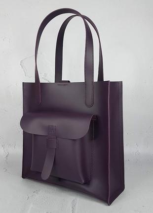Сумка середня натуральна шкіра жіноча, суперматовий баклажан 1627