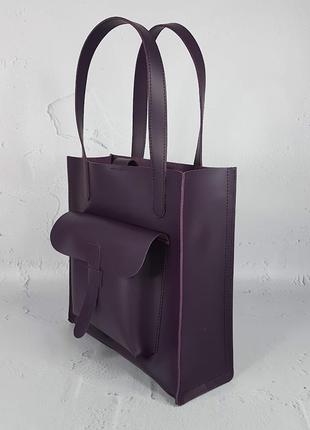 Сумка середня натуральна шкіра жіноча, суперматовий баклажан 16272 фото