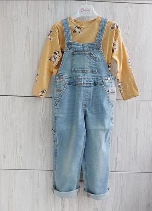 Брендовый комплект джинсовый комбинезон и лонгслив