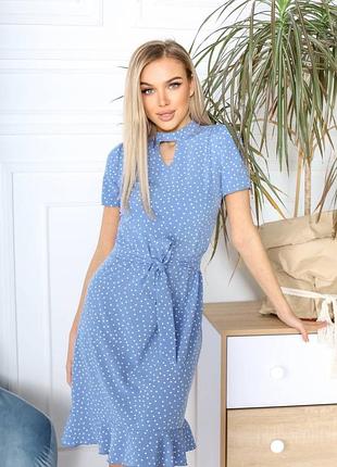 Платье женское короткое мини легкое летнее на лето закрытое цветочное нарядное базовое повседневное синее красное розовое голубое бежевое