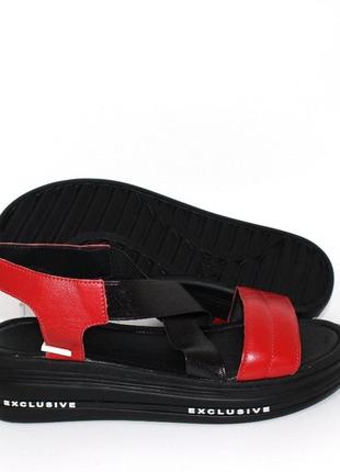 Стильные кожаные сандалии/босоножки красные с черным кожа женские летние,женая обувь на лето 2023-20245 фото