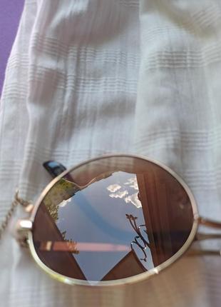 🖤▪️круглые очки солнцезащитные sinsay коричневые с цепочкой ▪️🖤  цепочка золотистая обрамления6 фото
