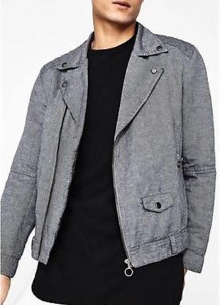 Бавовняно-лляна куртка косуха zara man linen biker jacket