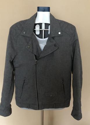 Бавовняно-лляна куртка косуха zara man linen biker jacket2 фото