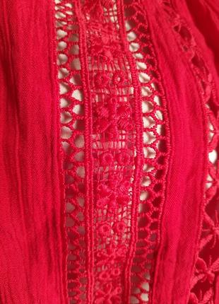 100% вискоза женская красная блуза, блузка, топ с кружевом, полуоткрытые плечи.10 фото