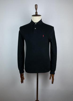 Мужской хлопковый лонгслив polo ralph lauren black custom fit longsleeve polo