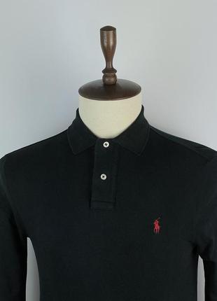 Мужской хлопковый лонгслив polo ralph lauren black custom fit longsleeve polo2 фото