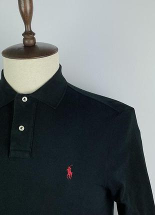 Мужской хлопковый лонгслив polo ralph lauren black custom fit longsleeve polo4 фото