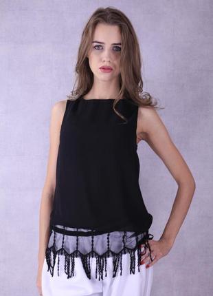 Топ чорний шифоновий з красивим низом