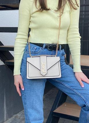Сумка yves saint laurent shoulder messenger bag beige
