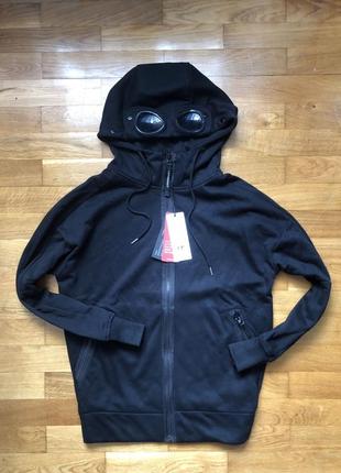 Зіп худі c.p. company diagonal raised full zip goggle hoodie black1 фото