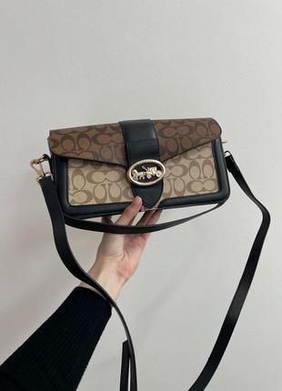 Сумка coach tabby beige/brown shoulder bag in signature canvas