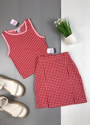 Костюм топ + мини юбка primark, в клетку, летний