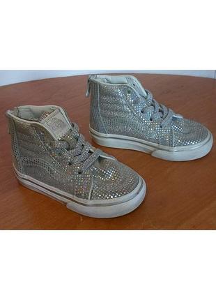 🌟 кожаные серебристые кеды ботинки для девочки от бренда vans, р.21,5 код w2111