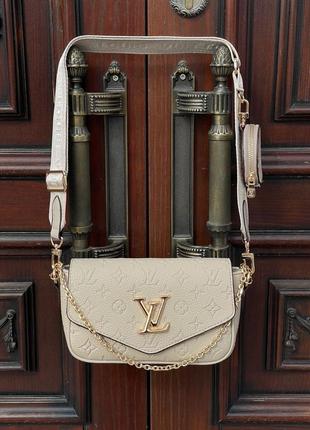 Сумка у стилі louis vuitton pochette leather beige2 фото