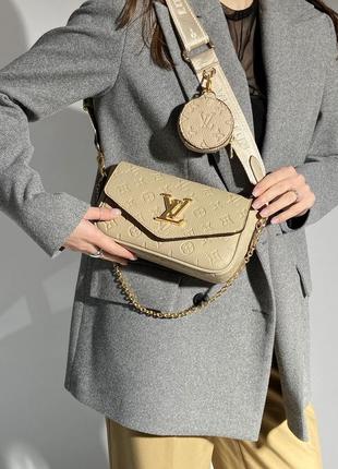 Сумка в стиле louis vuitton pochette leather beige4 фото