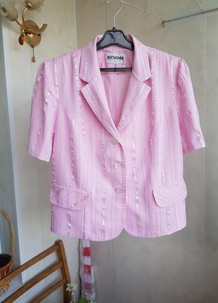 Розовый летний стильный костюм (пиджак+юбка).2 фото