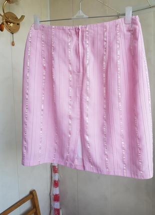 Розовый летний стильный костюм (пиджак+юбка).6 фото