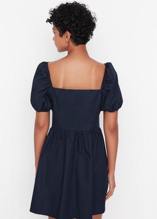 Платье темно синяя мини с привлекательным вырезом и рукавами баллонами, платье короткое2 фото